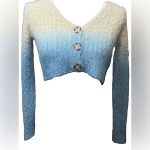 Urban Outfitters Ombré Button Cropped Fuzzy Feather Cardigan XS Y2K schoolgirl